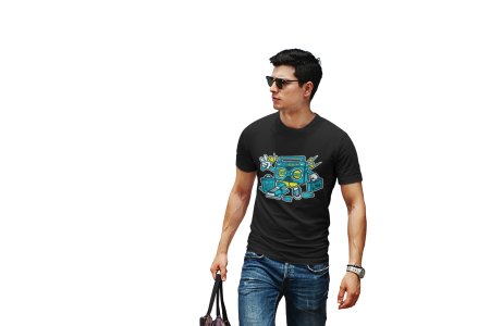 Radio(BG Blue) Illustration art -round crew neck cotton tshirts for men