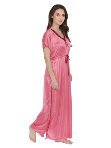 N-Gal Women's Satin Nighty Night Dress Nightwear with G,String_Pink