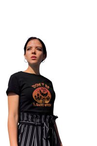 Don't be a basic, moon and house Halloween text illustration graphic - Printed Tees for Women's- designed for Halloween