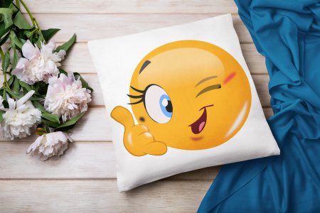 Blink a wink Emoji - Emoji Printed Pillow Covers For Emoji Lovers(Pack Of Two)