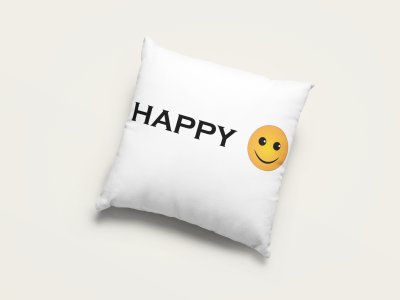 Written Happy Text with Emoji - Emoji Printed Pillow Covers For Emoji Lovers(Pack Of Two)