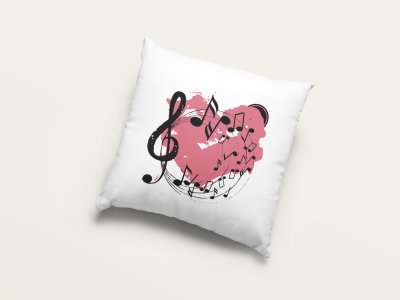 Red Heart Surrounded By Musical notes - Special Printed Pillow Covers For Music Lovers(Combo Set of 2)