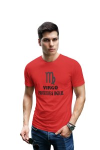 Virgo, protective and logical (BG Black) (Red T) - Printed Zodiac Sign Tshirts - Made especially for astrology lovers people
