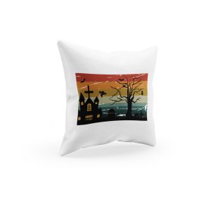 Halloween graveyard illustration graphic -Halloween Theme Pillow Covers (Pack Of 2)