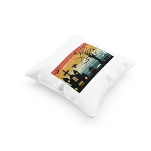 Halloween graveyard illustration graphic -Halloween Theme Pillow Covers (Pack Of 2)