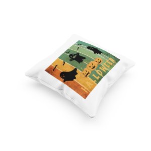 Halloween Text With Colourfull Background -Flying Bats -Halloween Theme Pillow Covers (Pack Of 2)