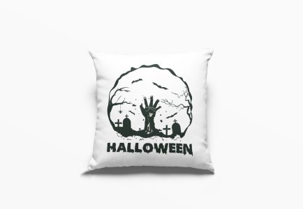 Halloween, graveyard, (BG white) -Halloween Theme Pillow Covers (Pack Of 2)