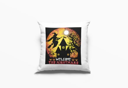Welcome The Nightmare-Flying Witch-Halloween Theme Pillow Covers (Pack Of 2)