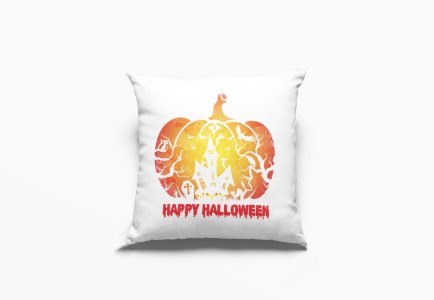 Happy Halloween-Hunted House Inside The Pumpkin -Halloween Theme Pillow Covers (Pack Of 2)