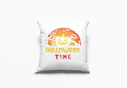 Halloween Time Yellow Red Text With Spider Webs -Halloween Theme Pillow Covers (Pack Of 2)