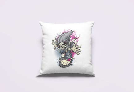 Skull Coming On Rapid Speed-Printed Pillow Covers(Pack Of 2)