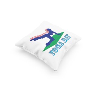 International Yoga Day Text In Red & Blue -Printed Pillow Covers(Pack Of 2)