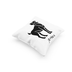 Aries Black Text With symbol - Printed Pillow Covers(Pack Of 2)