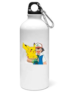 Pikachu in Ashs hand - Printed Sipper Bottles For Animation Lovers