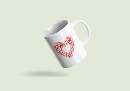 Love alphabets, heart - valentine themed printed ceramic white coffee and tea mugs/ cups