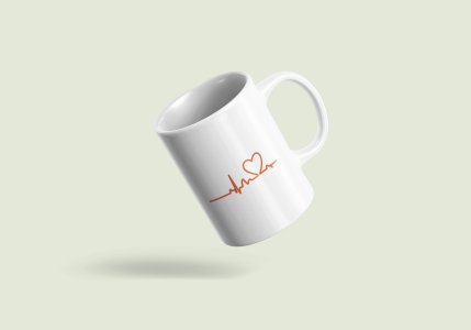 Heartbeat line  - valentine themed printed ceramic white coffee and tea mugs/ cups