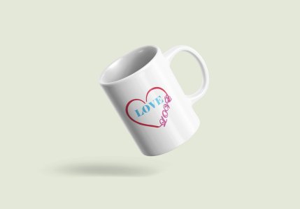 Love(Text in Sky Blue ) - valentine themed printed ceramic white coffee and tea mugs/ cups