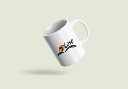 Love Text With Double Hearts - valentine themed printed ceramic white coffee and tea mugs/ cups