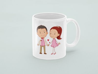 Cute Couple Holding Hand with Cute Heart - Printed Coffee Mugs For Valentines Day