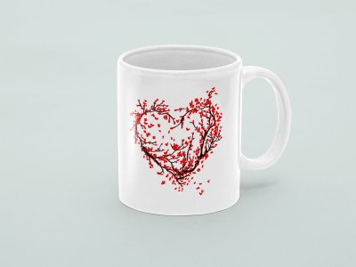 Heart Frame Of Tree Branches And Small Red Flowers - Printed Coffee Mugs For Valentines Day