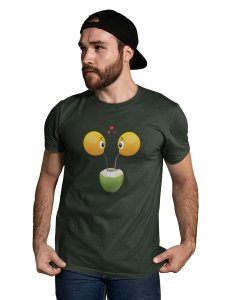 Loveable Emoji Couple Drinking Coconut Water Printed T-shirt (Green) - Clothes for Emoji Lovers -Foremost Gifting Material for Your Friends and Close Ones