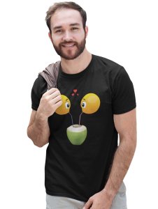 Loveable Emoji Couple Drinking Coconut Water Printed T-shirt - Clothes for Emoji Lovers - Suitable for Fun Events - Foremost Gifting Material for Your Friends and Close Ones