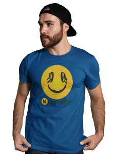 Smile with a Headphone Blend T-shirt (Blue) - Clothes for Emoji Lovers - Suitable for Fun Events - Foremost Gifting Material for Your Friends and Close Ones
