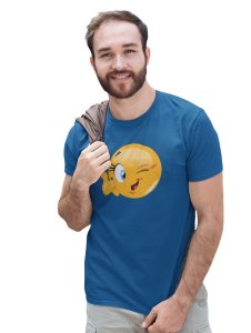 Blink a wink Emoji T-shirt (Blue) - Clothes for Emoji Lovers - Suitable for Fun Events - Foremost Gifting Material for Your Friends and Close Ones