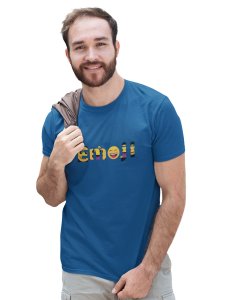 Emoji Pattern in Alphabets Printed T-shirt (Blue) - Clothes for Emoji Lovers - Foremost Gifting Material for Your Friends and Close Ones