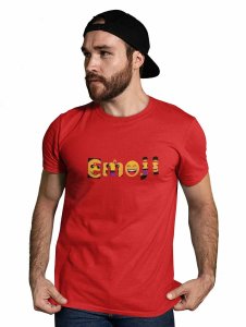 Emoji Pattern in Alphabets Printed T-shirt (Red) - Clothes for Emoji Lovers - Foremost Gifting Material for Your Friends and Close Ones