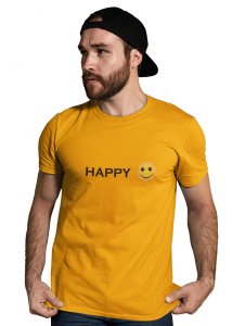 Written Happy Text with Emoji T-shirt (Yellow) - Clothes for Emoji Lovers - Suitable for Fun Events - Foremost Gifting Material for Your Friends and Close Ones