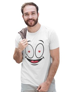 Flashing Heart in Eyes T-shirt (White) - Clothes for Emoji Lovers - Suitable for Fun Events - Foremost Gifting Material for Your Friends and Close Ones
