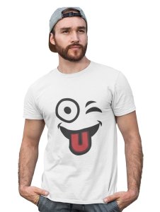 Left Eye Blink Emoji T-shirt (White) - Clothes for Emoji Lovers -Foremost Gifting Material for Your Friends and Close Ones