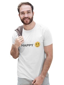 Written Happy Text with Emoji T-shirt (White) - Clothes for Emoji Lovers -Foremost Gifting Material for Your Friends and Close Ones