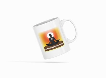 International Yoga Text In White - Printed Coffee Mugs For Yoga Lovers