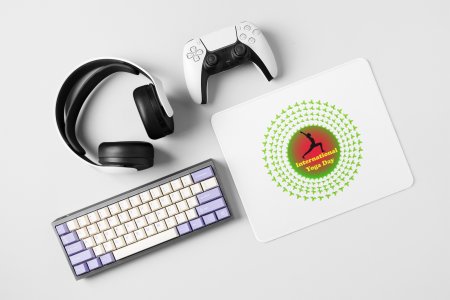 International, surrounded green leaves - yoga themed mousepads