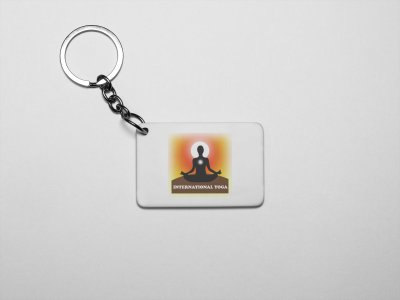International Yoga Text In White - Printed Acrylic Keychains(Pack Of 2)