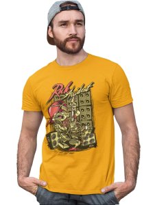 Rock Accident Yellow Round Neck Cotton Half Sleeved T-Shirt with Printed Graphics