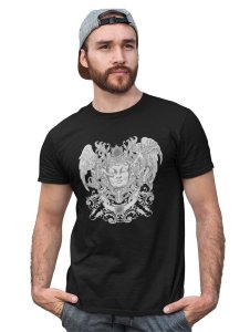 The Evil Angel Black Round Neck Cotton Half Sleeved T-Shirt with Printed Graphics