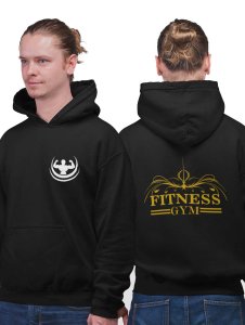 Fitness Gym, 2 Dashes (BG Golden)printed artswear black hoodies for winter casual wear specially for Men