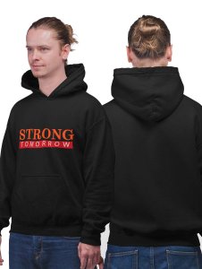 Strong Tomorrow printed activewear black hoodies for winter casual wear specially for Men