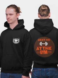 Meet Me At The Gym, 1 Dumble, (BG Orange)  printed artswear black hoodies for winter casual wear specially for Men