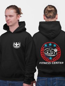 Fitness Center Red Leaves Inside The Circle printed artswear black hoodies for winter casual wear specially for Men