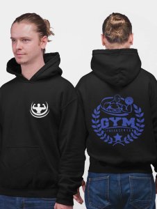 Gym, Fitness Center, (BG Blue) printed artswear black hoodies for winter casual wear specially for Men