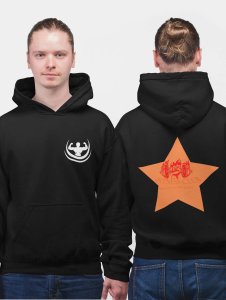 Fitness Club, Power Your Body, (BG Orange) printed artswear black hoodies for winter casual wear specially for Men