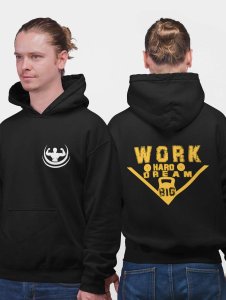 Work Hard, Dream Big, (BG Yellow) printed artswear black hoodies for winter casual wear specially for Men