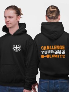 Challenge Your Limits, (Orange and White)printed artswear black hoodies for winter casual wear specially for Men