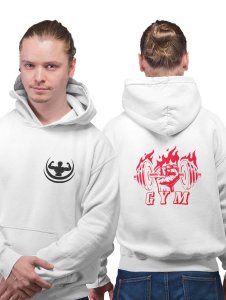 GYM Text With Fire Fist printed artswear white hoodies for winter casual wear specially for Men