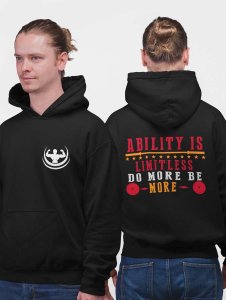 Ability Is Limitless (Red and Orange) printed artswear black hoodies for winter casual wear specially for Men