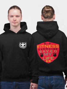 Fitness, Exercise Saved, (Red Shield)printed artswear black hoodies for winter casual wear specially for Men